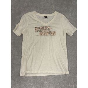 Harley-Davidson‎ Women's SIZE XL Cream Shirt Foil Logo 2019 Wild Horse EUC